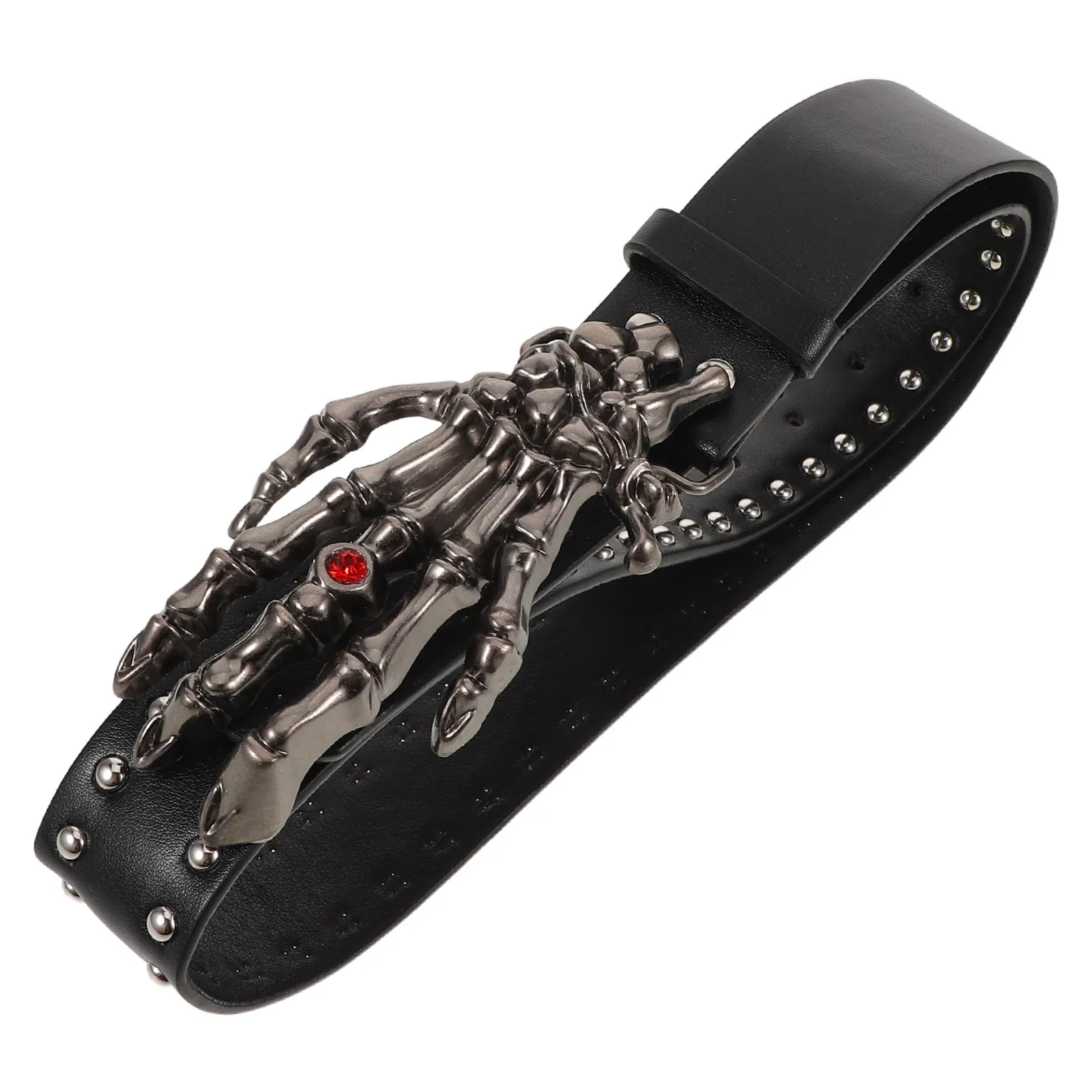 skull-buckle-punk-rivet-belt-black-faux-studded-waistband-unisex-rock-style-adjustable-for-festival-concert-street