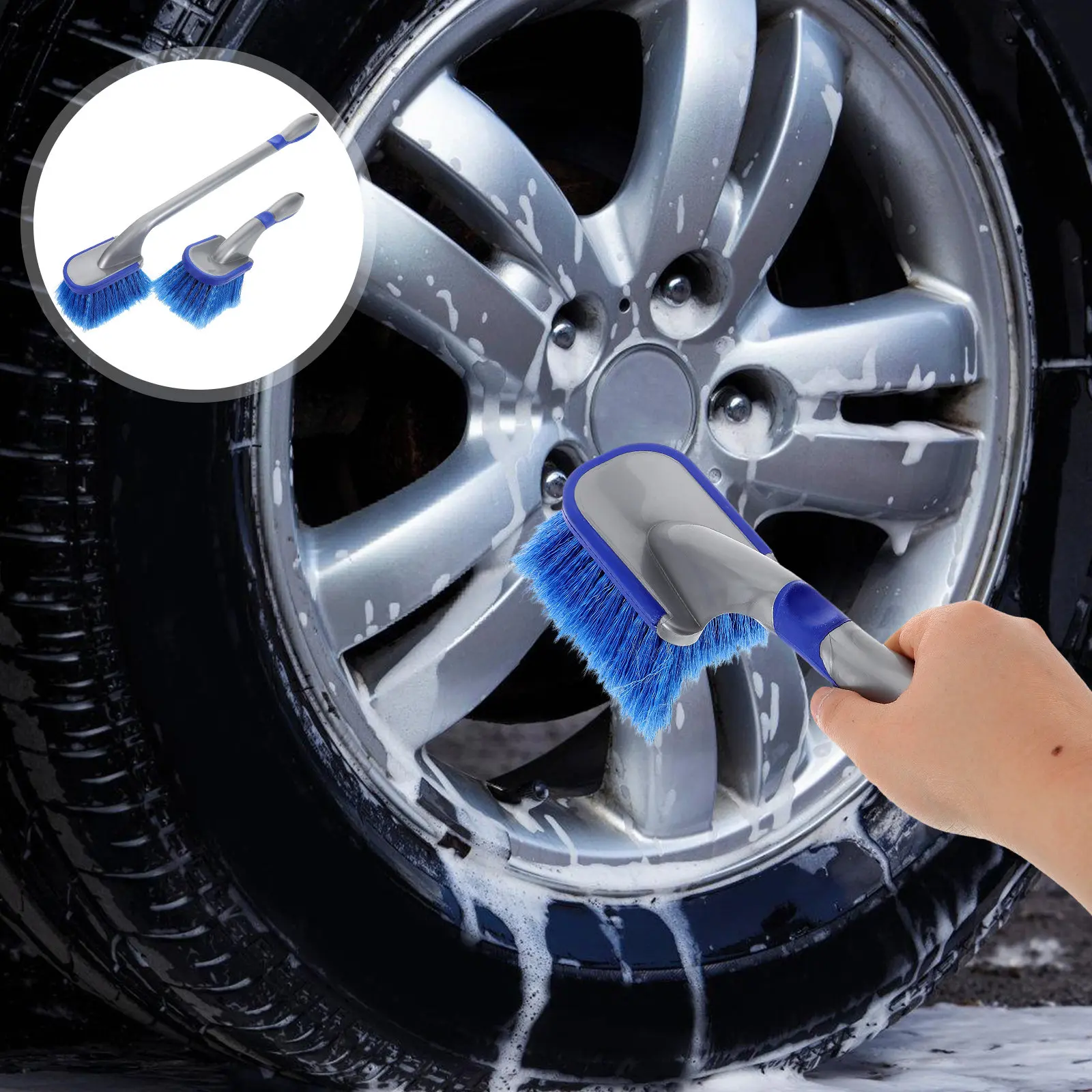 

2Pcs Soft Wheel Brush with Extended Ergonomic Handle for Tire Rim Cleaning Car Detailing Supplies Scratch-Free Car Washing Brush