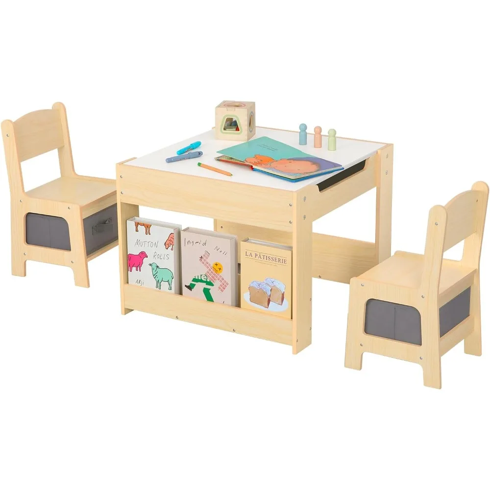 

Kids Table and Chairs Ages 3-7, 4 in 1 Toddler Desk and Chair Set with Whiteboard, Blackboard, Storage Drawer and Book Rack. Tod
