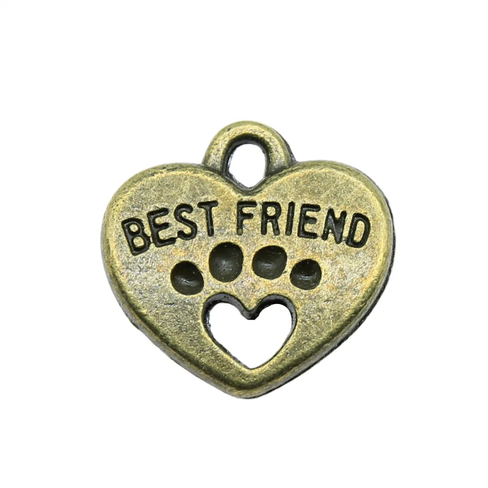 10pcs 14x15mm Charms Heart Best Friend dog pet Antique Making Pendant fit Vintage DIY Handmade Jewelry