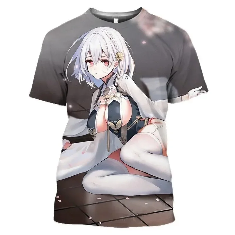 New Anime Game Beach Sexy Girl 3D Printed Round Neck T-shirt Street Casual Men and Women O Collar Oversized Sexy Avant-garde Plu