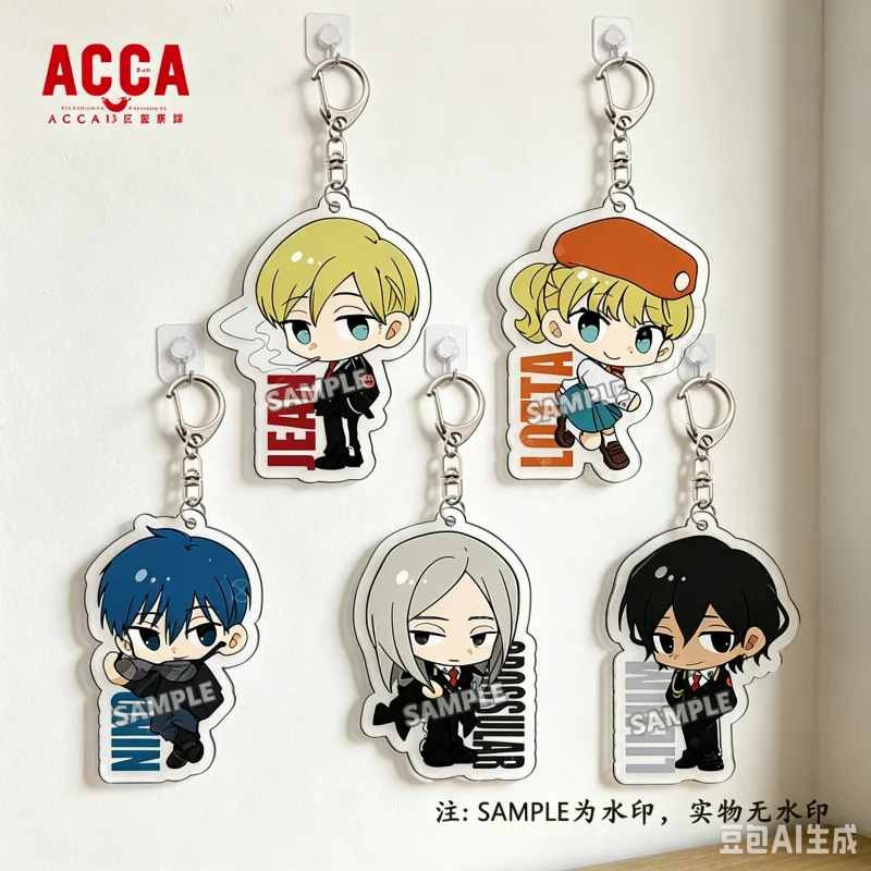 Anime ACCA: Departamento de Inspección de los 13 Territorios, Llaveros de acrílico de 6 cm con colgante de Jean Otus, Nino y Lotta, Adorno para bolso, Artículos de animación