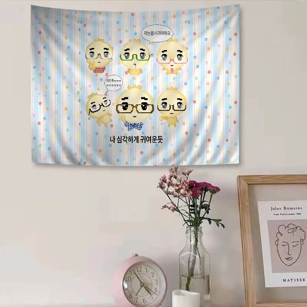Cute A-Angyengmandu Anime Tapestry Hippie Flower Wall Carpets Dorm Decor Wall Hanging Home Decor