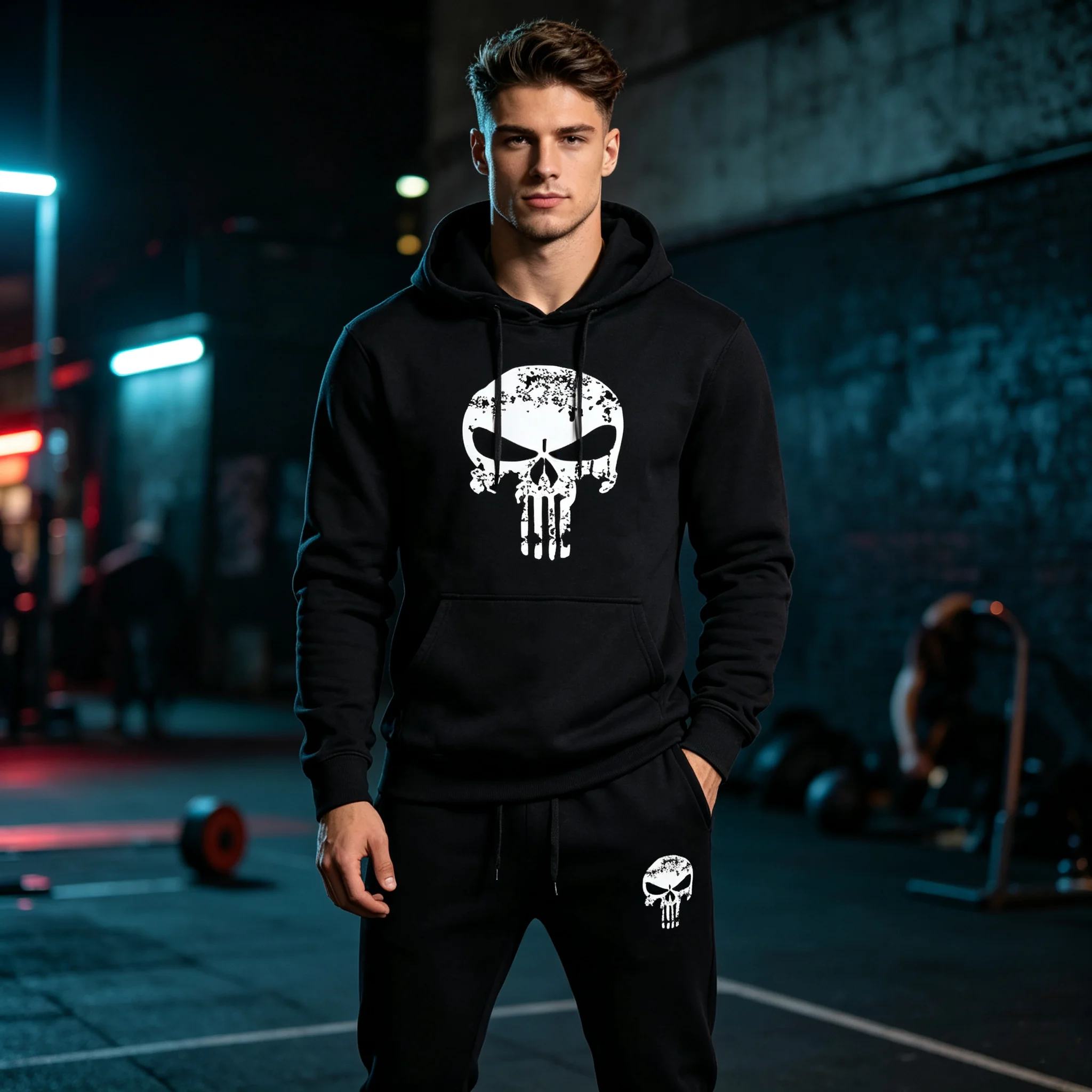 2 Pieces Sets Tracksuit Hooded Men Skull Brand Autumn Winter Sweatshirt +drawstring Pants Male Sport Hoodies Running Sportswear