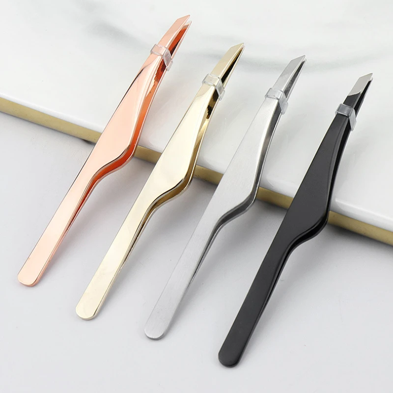 Stainless Steel Eyebrow Clip Eyelashes Double Eyelid Sticker Tweezers Makeup Tools Slant Tip Hair Removal Tweezers Beauty Tools