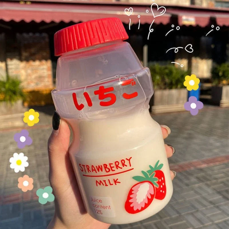 480ml Plastic Cute Yogurt Water Bottle Tour Drinking Bottle Yakult Shape Kawaii Milk Carton Shaker Bottle for Kid/Girl/Adult