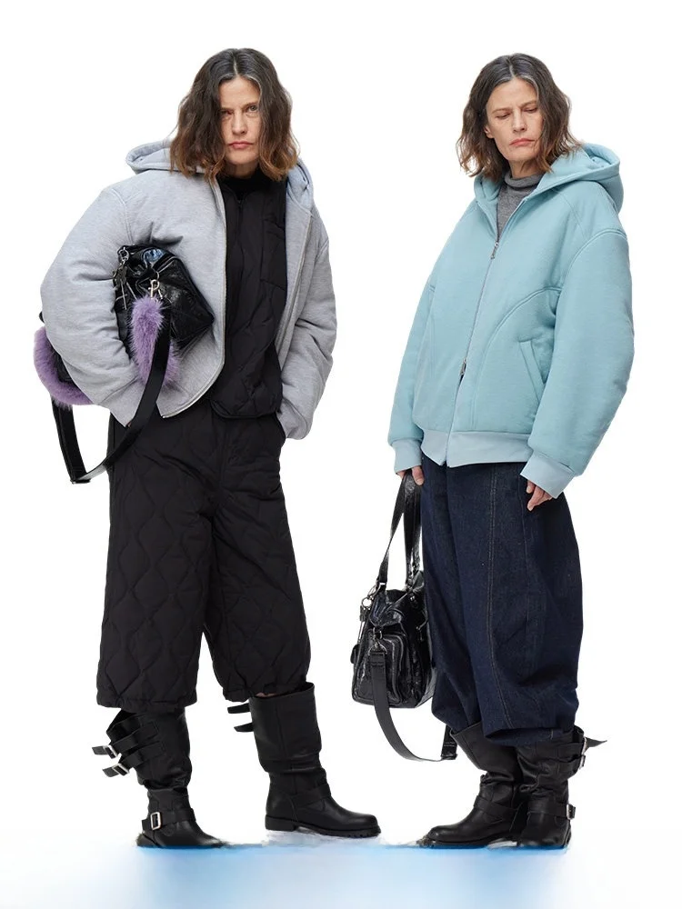 

Повседневная зимняя куртка DNT с капюшоном на молнии, однотонная, оверсайз, из хлопка, для молодых женщин 20-х лет