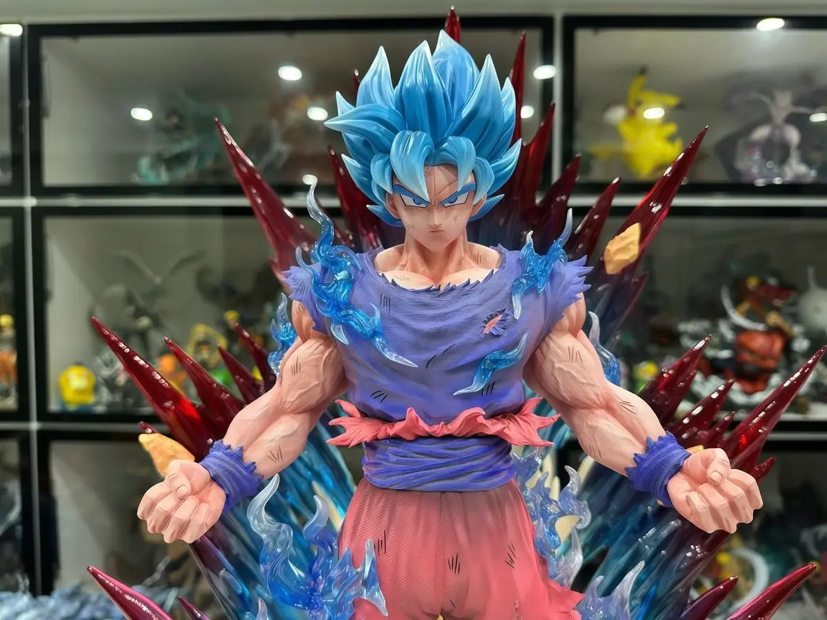 45cm Dragon Ball Anime Figure Son Goku Figure Super Blue Realm King Fist Goku Figurine Statue Model Collection Ornament Toy Gift