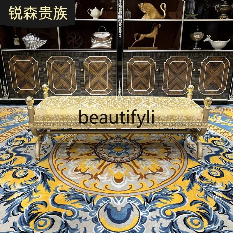 European fabric court luxury beauty tread embroidered lazy chair bedroom champagne bedside stool6220