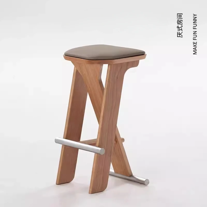 

Parallel bar bar stool, solid wood high stool bar stool simple modern medieval original