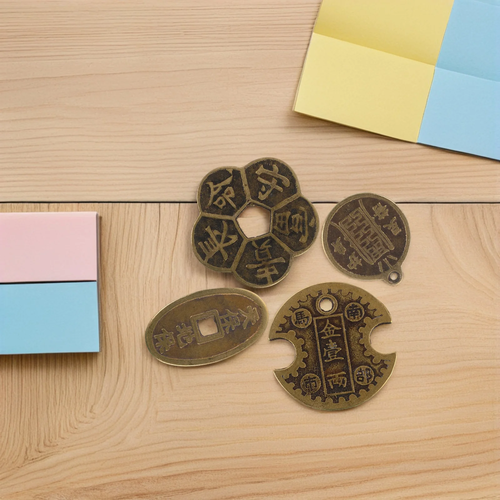 4 Stuks Feng Shui Chinese Messing Munten Pruimenbloesem Geluk Charme Rijkdom Munten Geld Symbool Voor Thuis Ornament Geld Charmes