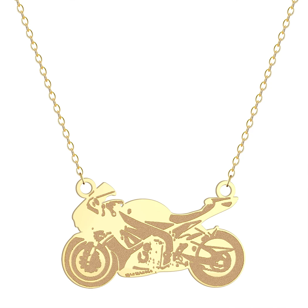 Kinitial Men's Cool Gold Plated Silver Plated Charm Pendant Motorcycle Pendant Necklace