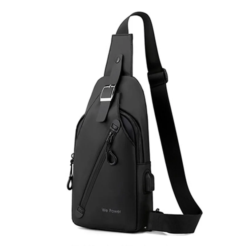 Nylon Men Shoulder Chest Pack Side Bag for USB Charging Port Military Travel Waterproof Male Sling Backpack Cross body