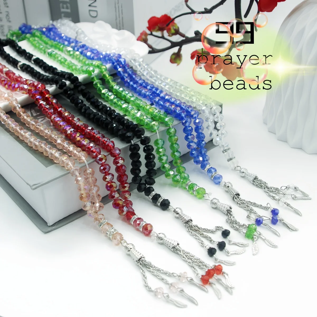 6mm round crystal prayer beads, set of 99 pieces, glossy smooth handheld bead string, portable decorative gift prayer beads