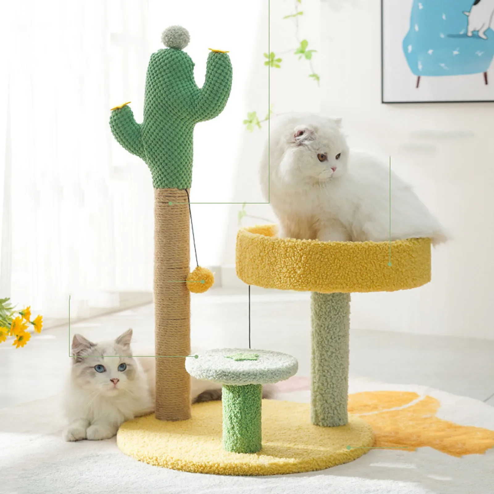 Cat Tree With Sisal Scratching Post Cactus Shape Multifunctional Breathable Cat Climbing Stand For Summer