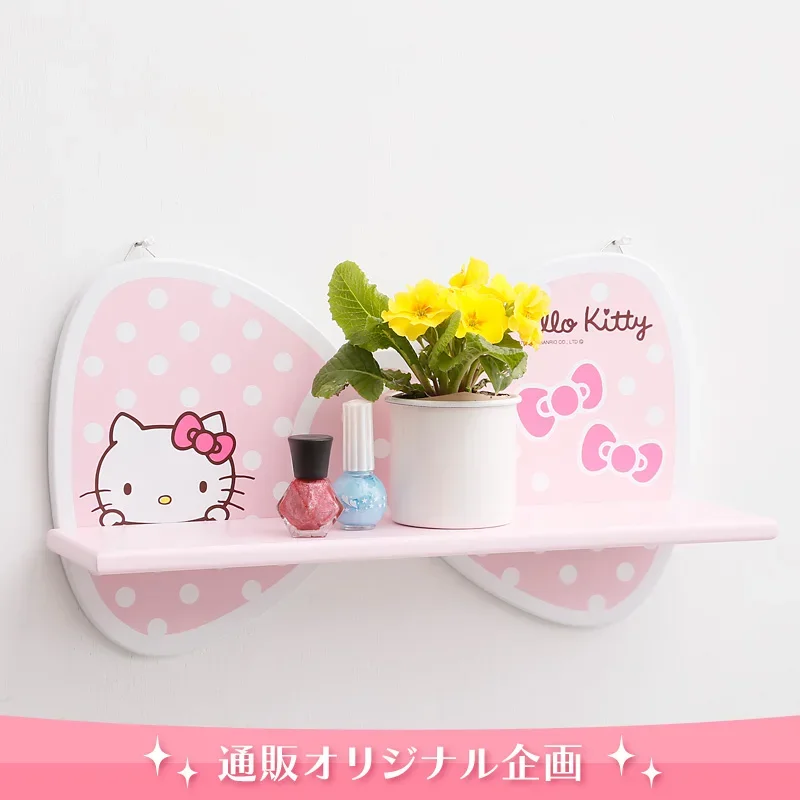 Kawaii Hello Kitty Wood Shelf Anime Cartoon Wall Hanging One-Word Partition Shelf Home Decoration Room Decor for Girl accesorios