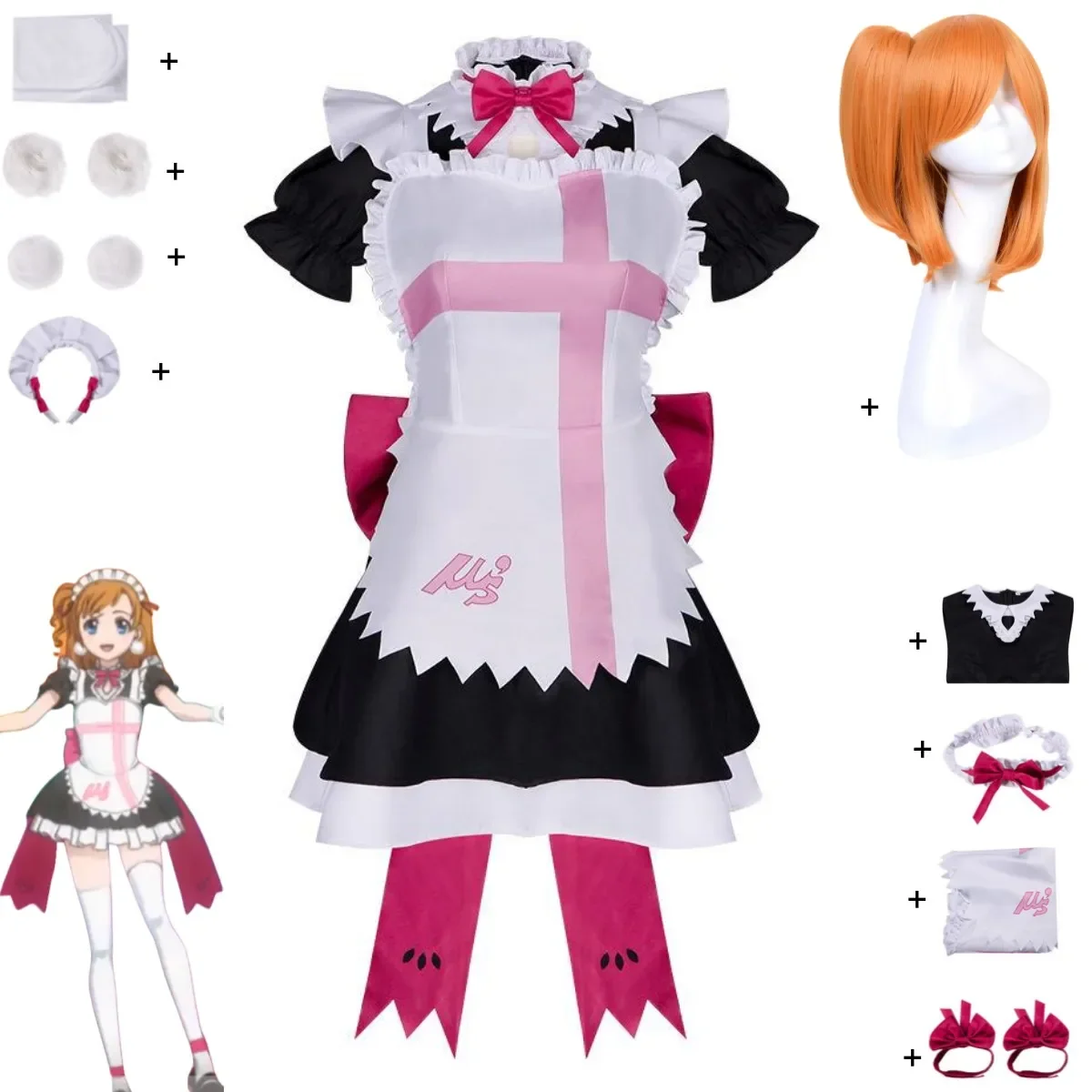 

Аниме LoveLive! School Idol Project Honoka Kousaka Косплей Костюм архива Printemps платье горничной парик женский милый костюм для рождественской вечеринки