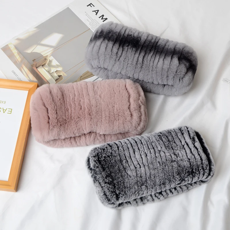 2026 Neuer Winter-Outdoor-Schal für Damen aus echtem Rex-Kaninchenfell, natürliche dicke Pelzschals, warm für Russland, 100% echtes Rex-Kaninchenfell-Stirnband – Detail 5