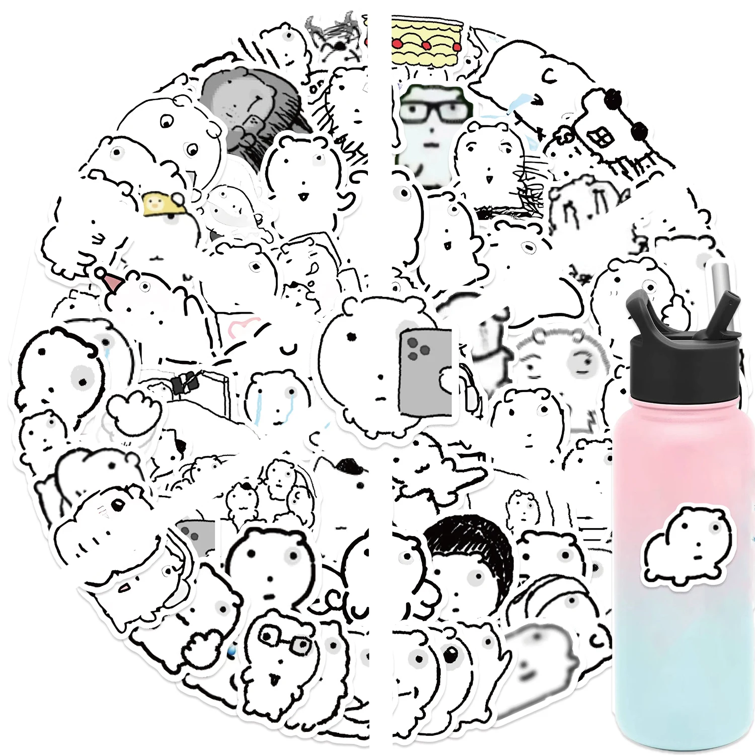72pcs Black And White Swollen Eye Blister Cat System Stickers Hand Account Phone Case Trolley Box Waterproof Adhesive stickers