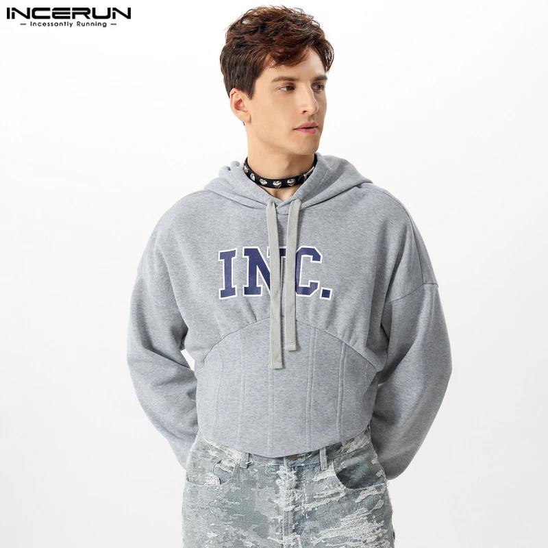 Handsome Printing Well Fitting Pullovers  2024 INCERUN Men Casual Long Sleeve Hooded Sweatshirts Bottom Triangle Elegant Jumpers