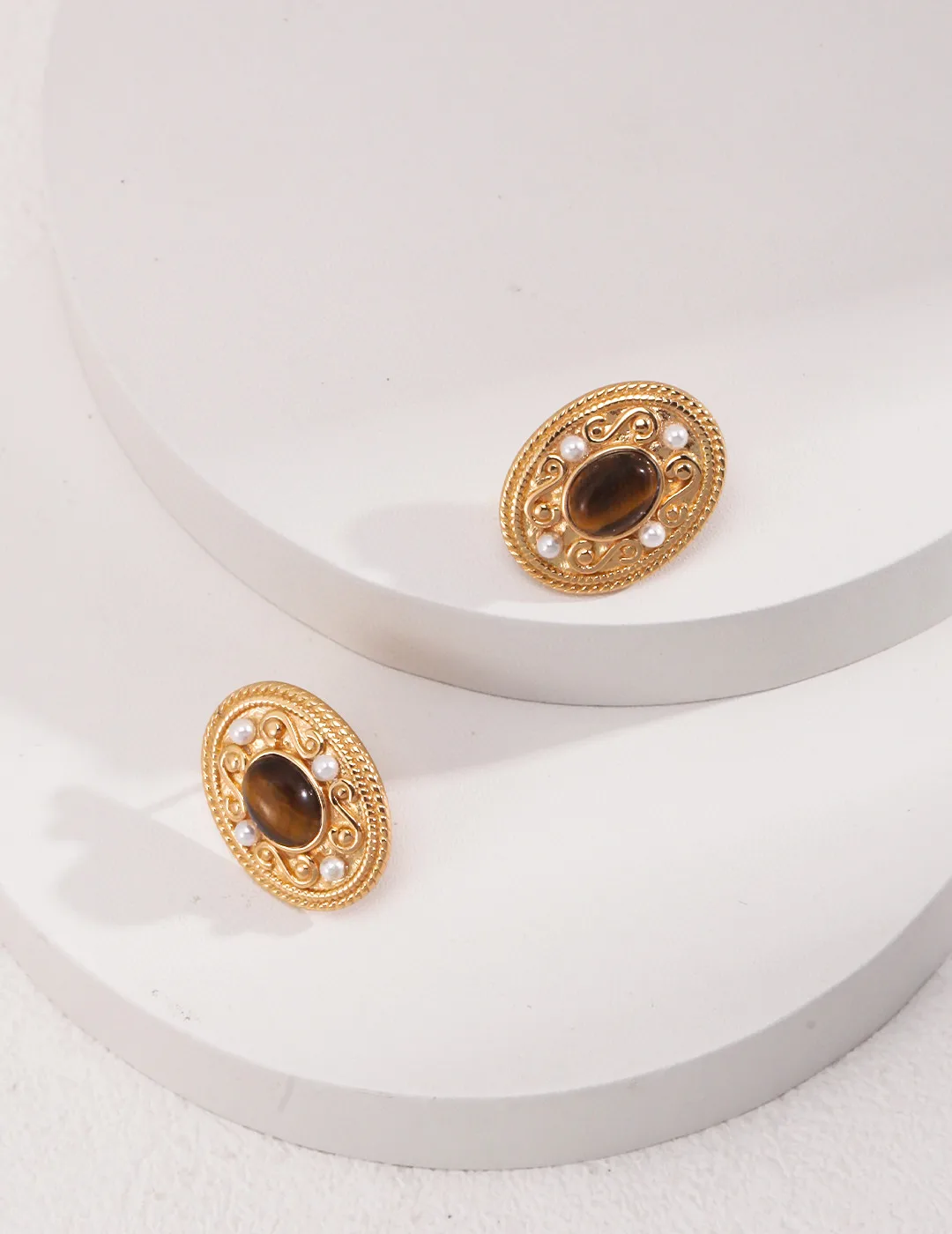 Factory Direct Sales 2024 New Design Stud Earrings 925 Sterling Silver Tiger Eye Earrings Ellipse Shape