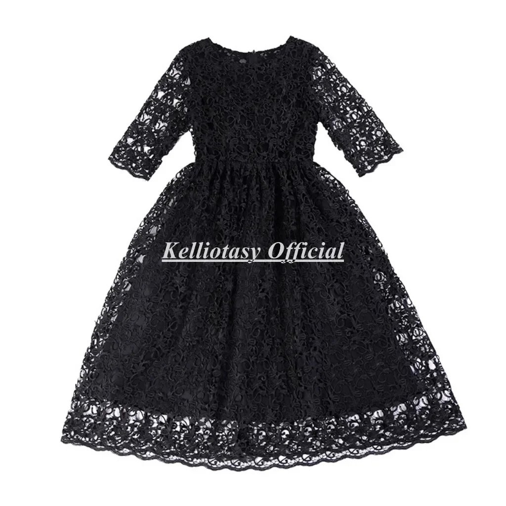 Vestido de encaje hermoso personalizado para madre de la novia, vestido clásico de talla grande negro para madre de la novia, longitud del té YSM142