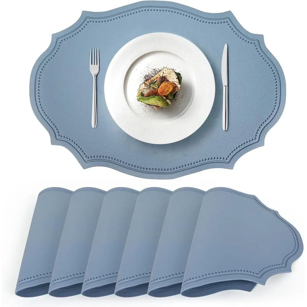 

Рождественские овальные салфетки из искусственной кожи, 12 шт., пыльно-синие, 17x12 дюймов, водонепроницаемые, нескользящие, термостойкие для праздничной столовой