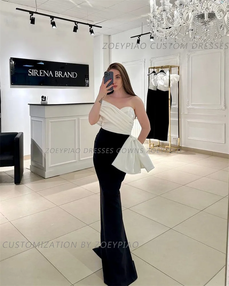 Black White Long Formal Occasion Dresses 2024 Luxury Party Dress With Bow One Shoulder Sexy Evening Gowns فساتين مناسبة رسمية