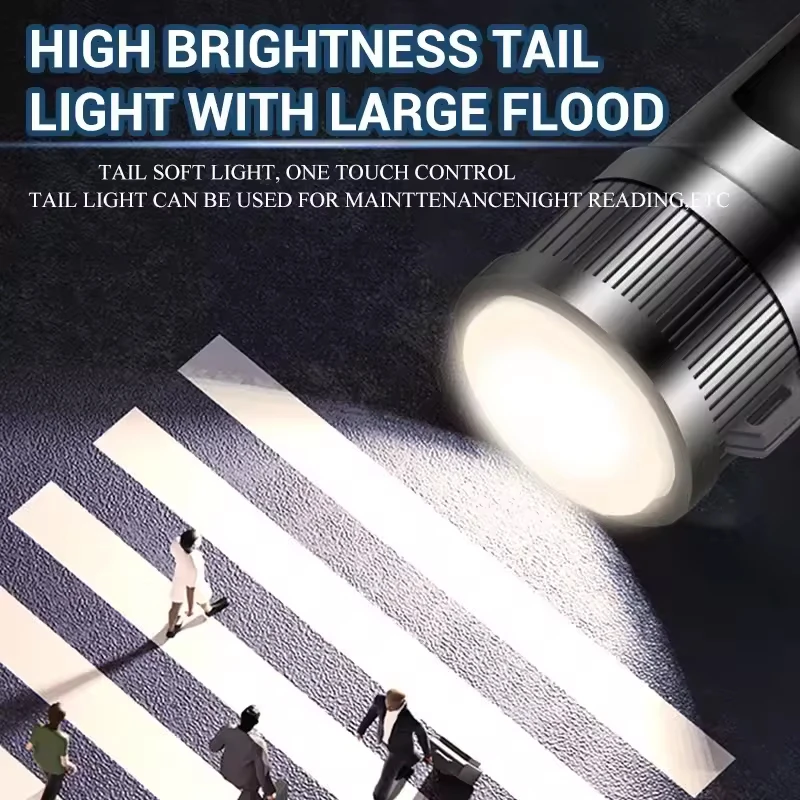 مصابيح كاشفة بلمبات LED P70 قوية 5000LM ضوء تكتيكي فائق السطوع أضواء الطوارئ تلسكوبي ضوء التكبير المدمج في البطارية