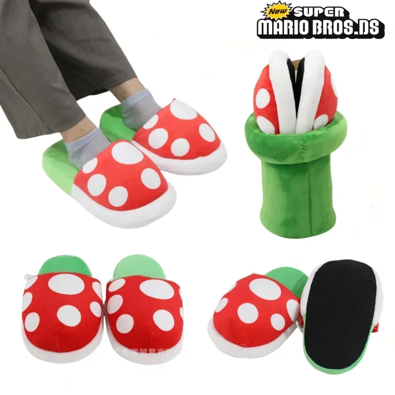 Super Mario Bros Cannibal Flowers Plush Slippers Couple Home Shoes Indoors Warm Floor Shoes Cotton Slippers Creative Gifts Cute