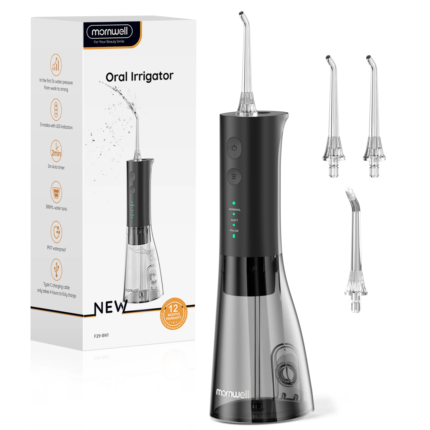 Water Flosser Oral Irrigator for Teeth Rechargeable F29 Portable Dental Water Jet 3 Mode 300ML Waterproof Water Tank Teeth Clean