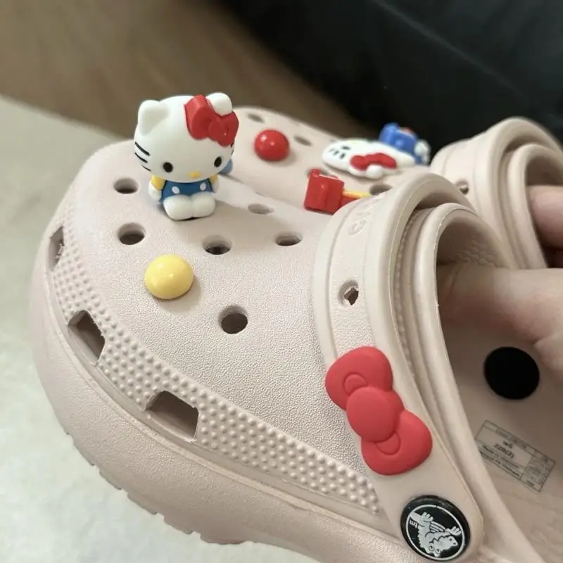 Cute Hello Kitty Cartoon Shoes Diy Accessories Hole Flowers Vamp Decorate Removable Dopamine Fries Three-Dimensional Girls Gift