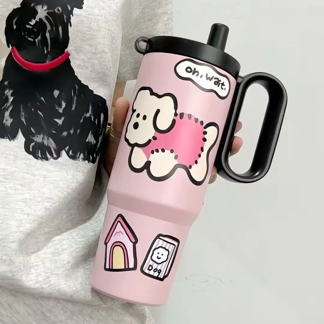 Big Mac Bingba Cup из нержавеющей стали 316, большая соломенная чашка, высококачественная мультяшная автомобильная чашка для воды с ручкой, бутылка для воды для кемпинга