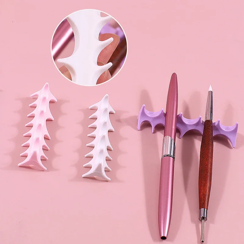 

5Grid Nail Brush Holder Soft Fishbone Stand Salon Pen Rack Accessory Brushes For Manicure Tools Silicone Nail Art Brush Holder