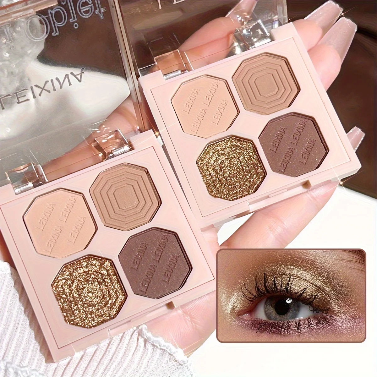 Schokoladen-Lidschattentablett in 4 Farben – mattes und glitzerndes Finish, langlebig, hochpigmentiert, braun, nackt, gold, schwarz