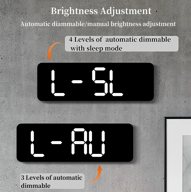 9-Zoll-große digitale Wanduhr, USB-betrieben, TEMP, Luftfeuchtigkeit, Woche, automatischer Dimmer, DST-Tischuhr, 12/24 Stunden, elektronischer LED-Wecker – Detail 7