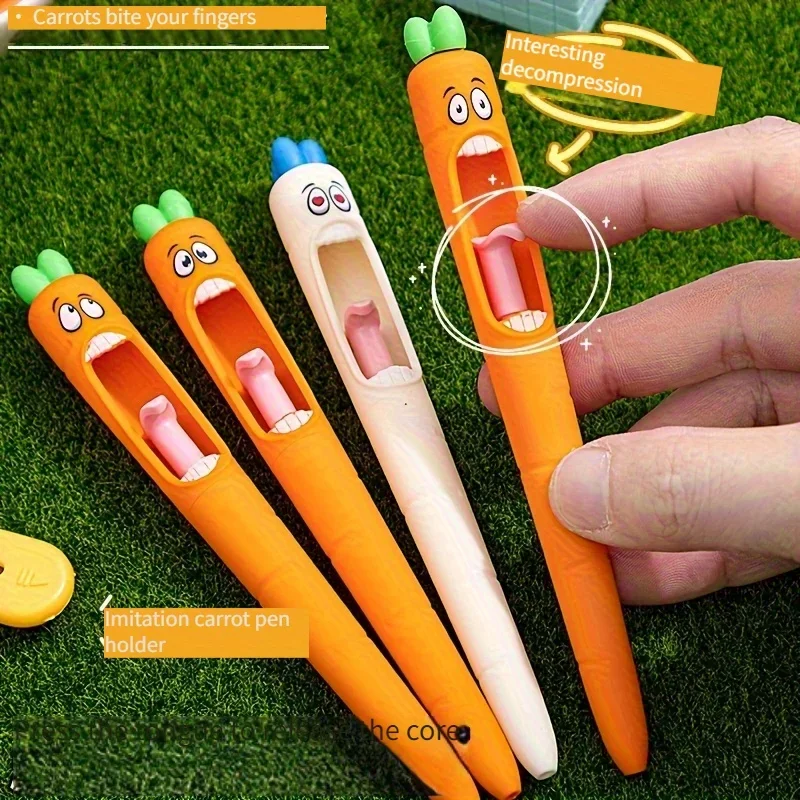 4pcs Carrot shaped compression neutral pen creative fun tongue tip core brush, suitable for students, office workers, etc