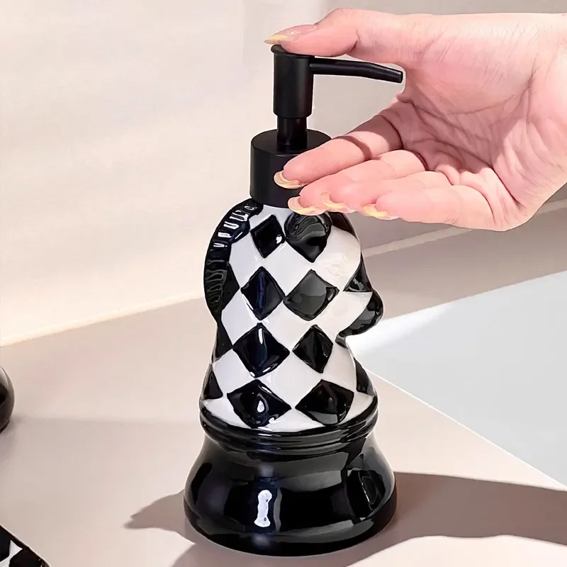 Soap Dispenser Chessboard Ceramic Hand Sanitizer Bottle Bathroom Shampoo And Shower Gel Bottle Press Bottle Bathroom Accessories