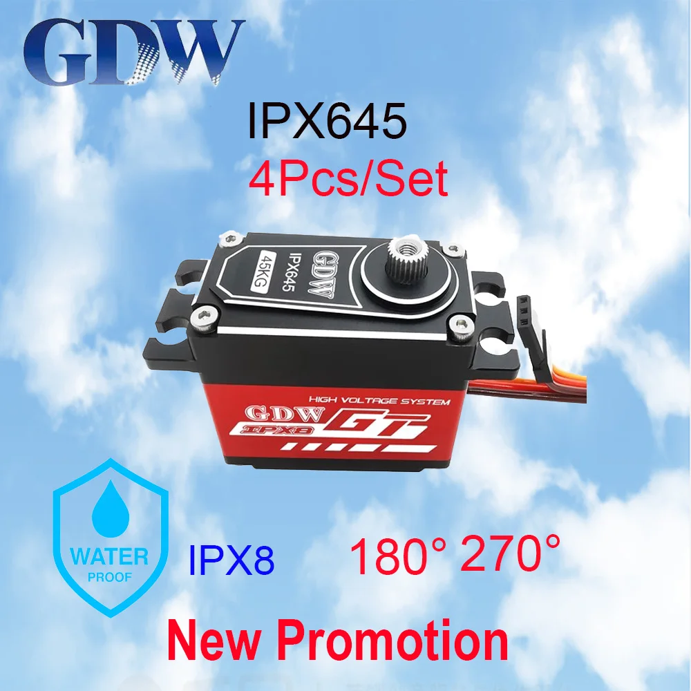 

4Pcs/Set GDW IPX615 IPX645 180°/270° Hi-Torque Waterproof IPX8 Brushless Servo For 1/8 1/10 RC Car Off-Road Vehicle TRX6 Robot