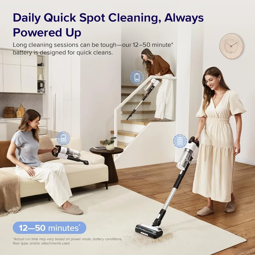 Vacuum Cleaner, Stick Vac with Tangle-Resistant Design, Up to 50 Minutes, Powerful Suction, Rechargeable, Lightweight