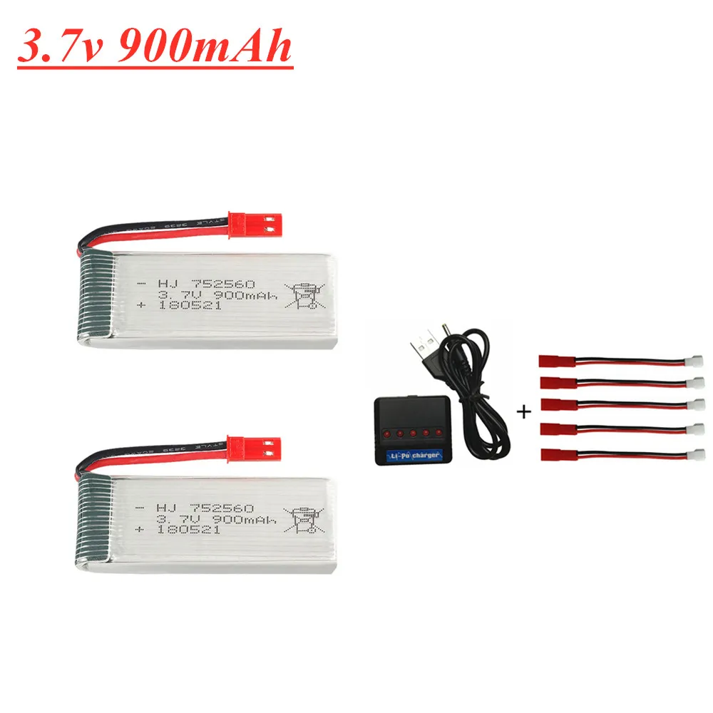 Akumulator lipo 3,7 V 900 mAh + ładowarka 5 w 1 do X5 X5C X5SC X5SW 8807 8807W A6 A6W M68 Części zamienne do dronów RC 3,7 V752560 Bateria JST