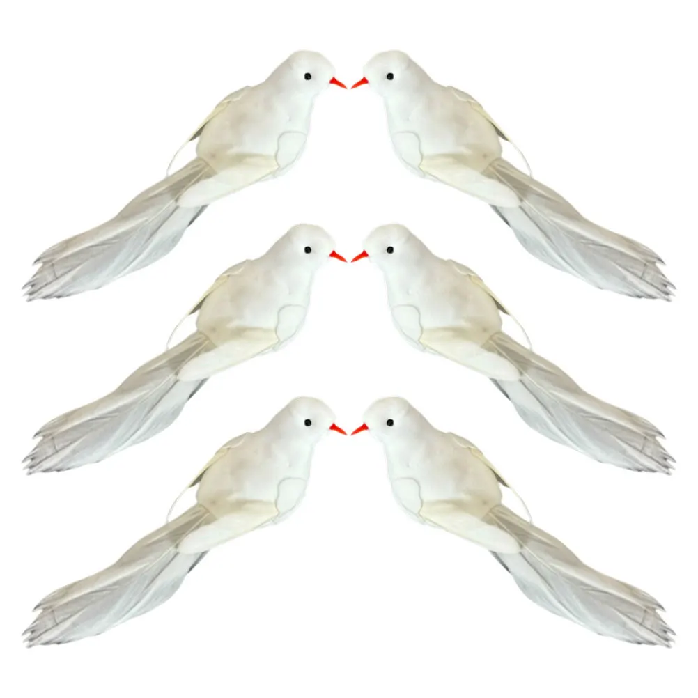 

6Pcs Artificial White Feathered Doves Realistic Simulation Foam Birds for Home Garden Lawn Christmas Tree Wedding Holiday