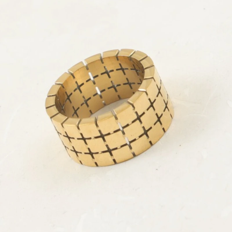 Square Shaped Hollow Ring for Women Stainless Steel Ring PVD Gold Plated Jewelry