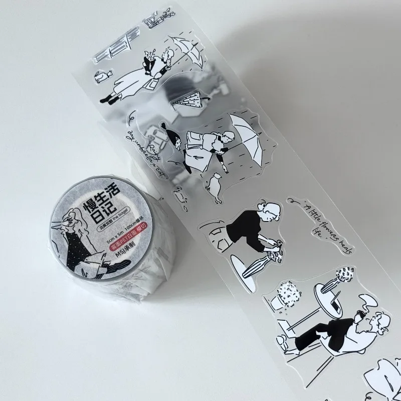 Bagel Studio Enjoy Slow Life Girl Die Cut PET Washi Tapes Товары для рукоделия DIY Скрапбукинг Изготовление открыток Декоративные наклейки для планирования