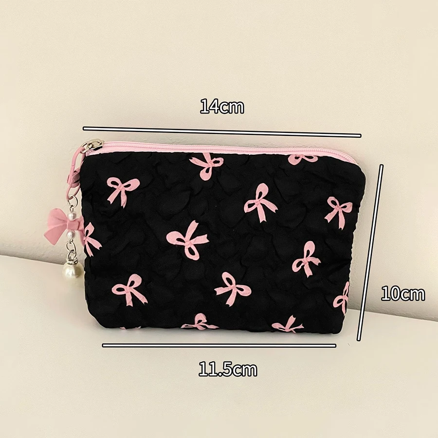 MINI Makeup Bag for Women Quilted Travel Cosmetic Bag Girls' Make Up Organizer Portable Little Bow Makeup Pouch