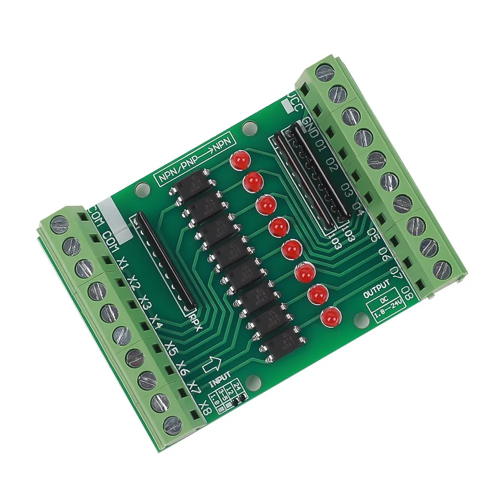 DC 12V-24V 8 Channel Optocoupler Isolation Module 8CH NPN Low High Level Output Signal Converter