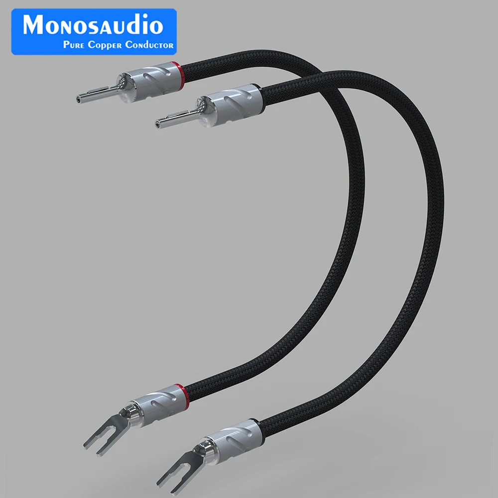 Monosaudio Eclipse Series 6N Cable de puente de altavoz de plata pura Cable de puente de plata de alta gama con conector de clavija Y Spade/banana