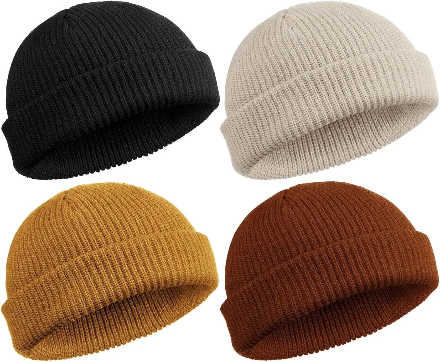 

4 Pieces Trawler Beanie Watch Hat Roll up Edge Skull cap Fisherman Beanie Unisex Men Woman Outdoor Headwear Unisex