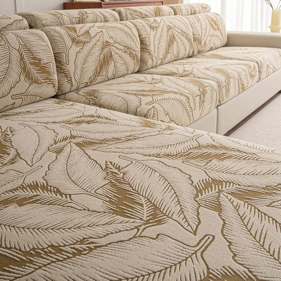 

Cover Washable Sectional Couch Covers Sofa Slipcovers for 3 Cushion Couch Pet Friendly L Shaped Couch Protector Leaf Printed Cov