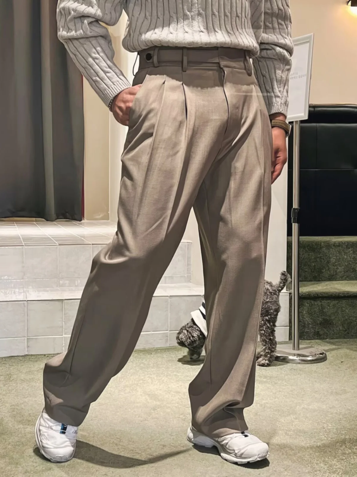 

Мужские свободные брюки прямого кроя с пуговицами в парижском стиле, повседневные костюмные брюки в итальянском неаполитанском стиле, модные молодежные брюки с пуговицами